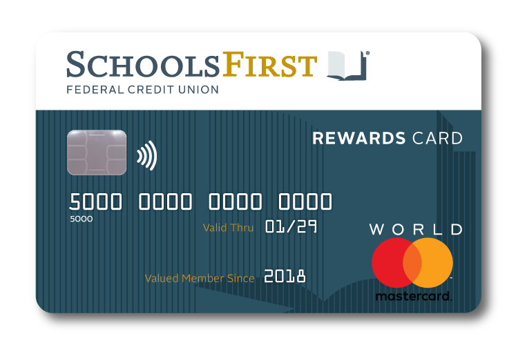 Image of the SchoolsFirst FCU Rewards Mastercard.
